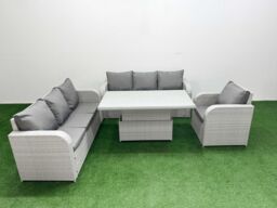 Fimous 7 Seater Poly Rattan Outdoor Garden Furniture Adjustable Lifting Dining or Coffee Table Sofa Set Patio 3 Seater Sofa Reclining Chair 3 Seater - thumbnail 2