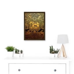Artery8 Painting Ornate Abstract Thailand Elephant Black Gold Artwork Framed Wall Art Print A4 in Brown - thumbnail 2