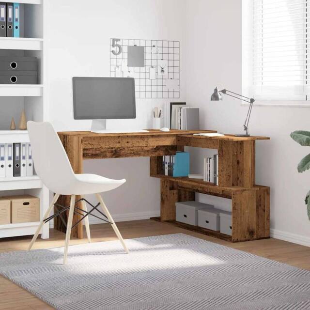Berkfield Home Modern Corner Desk Old Wood 200.5x50x76 cm Engineered Wood in Brown - image 1