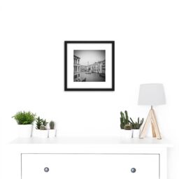 Artery8 Venice Canal Gondola Black White Photo 8X8 Inch Square Wooden Framed Wall Art Print Picture with Mount - thumbnail 2