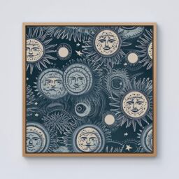 Warren Reed - Designer Silver Blue Moon & Stars Framed Canvas in Light Brown - Size: w40 inch x h40 inch - thumbnail 1