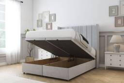 "Sloomy Hargrave Plush Ottoman Bed Base-54"" Wingback Headboard in Silver - Size: King" - thumbnail 2