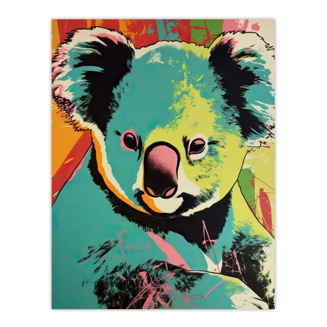"Artery8 Wall Art Print Koala Bear Abstract Teal & Orange Artwork Animal Portrait Vibrant Bold Bright Colourful Painting Poster - Size: W24"" x H32""" - image 1