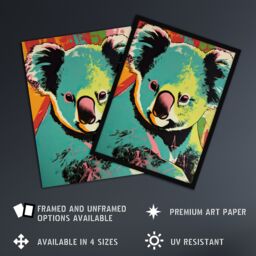 "Artery8 Wall Art Print Koala Bear Abstract Teal & Orange Artwork Animal Portrait Vibrant Bold Bright Colourful Painting Poster - Size: W24"" x H32""" - thumbnail 2
