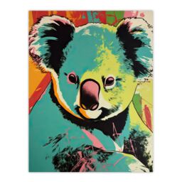 "Artery8 Wall Art Print Koala Bear Abstract Teal & Orange Artwork Animal Portrait Vibrant Bold Bright Colourful Painting Poster - Size: W24"" x H32""" - thumbnail 1