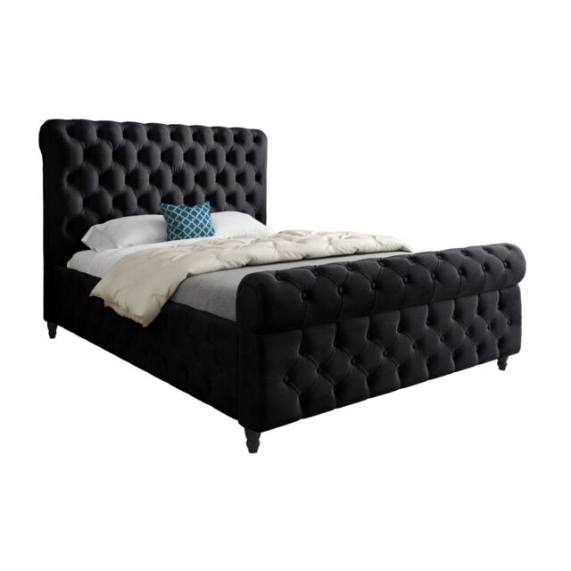 KDMD Nestling Sleigh Upholstered Soft Velvet Designer Bed Frame in Black - Size: Small Double - image 1