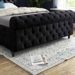 KDMD Nestling Sleigh Upholstered Soft Velvet Designer Bed Frame in Black - Size: Small Double - thumbnail 4