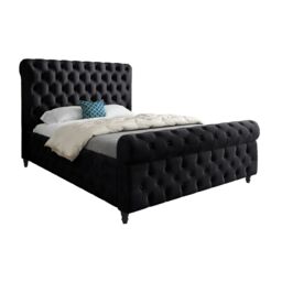 KDMD Nestling Sleigh Upholstered Soft Velvet Designer Bed Frame in Black - Size: Small Double - thumbnail 1