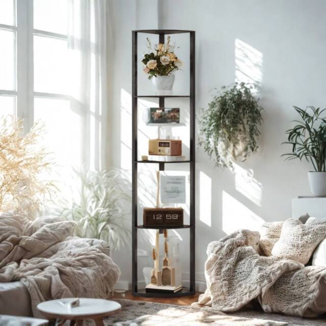 Pirlo Plush Modern Dimmable Floor Lamp For Living Room With 5 Shelves Black - image 1