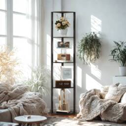 Pirlo Plush Modern Dimmable Floor Lamp For Living Room With 5 Shelves Black - thumbnail 1