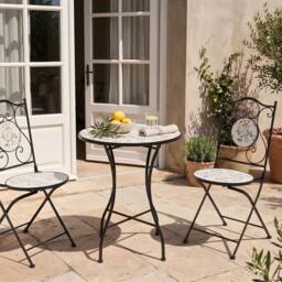 Wyld and Coco Bistro Set Black - Round Mosaic Ceramic Table with 2 Folding Chairs - thumbnail 1