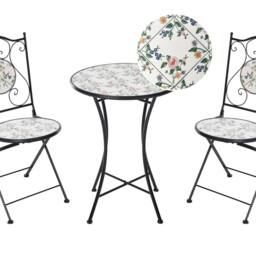 Wyld and Coco Bistro Set Black - Round Mosaic Ceramic Table with 2 Folding Chairs - thumbnail 2