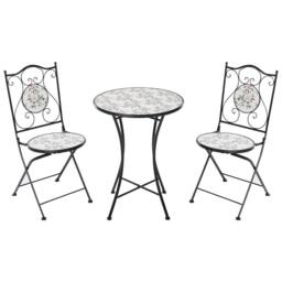 Wyld and Coco Bistro Set Black - Round Mosaic Ceramic Table with 2 Folding Chairs - thumbnail 3