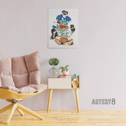 "Artery8 Red Avadavat Swallowtail & Shells Bolton Canvas Wall Art - Size: W24"" x H32""" - thumbnail 3