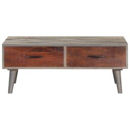 Berkfield Home Coffee Table Grey 100x60x40 cm Solid Rough Mango Wood - Size: 100 x 60 x 40 cm - thumbnail 3