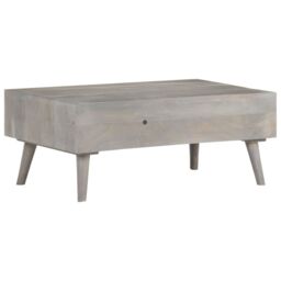 Berkfield Home Coffee Table Grey 100x60x40 cm Solid Rough Mango Wood - Size: 100 x 60 x 40 cm - thumbnail 4