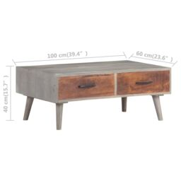 Berkfield Home Coffee Table Grey 100x60x40 cm Solid Rough Mango Wood - Size: 100 x 60 x 40 cm - thumbnail 6