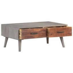 Berkfield Home Coffee Table Grey 100x60x40 cm Solid Rough Mango Wood - Size: 100 x 60 x 40 cm - thumbnail 2