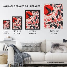 "Artery8 Hummingbird & Cherry Blossoms Folk Art Painting Wall Art Print in Red - Size: W24"" x H32""" - thumbnail 3