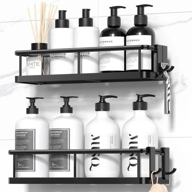 KORVIXA 2Pack Shower Caddy Storage Shelf Rustproof Organiser in Black - Size: 60 cm x 100 cm - image 1