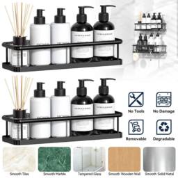 KORVIXA 2Pack Shower Caddy Storage Shelf Rustproof Organiser in Black - Size: 60 cm x 100 cm - thumbnail 3