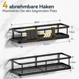 KORVIXA 2Pack Shower Caddy Storage Shelf Rustproof Organiser in Black - Size: 60 cm x 100 cm - thumbnail 2