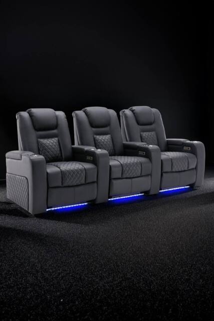 More4Homes Broadway 3 Seater Cinema Electric Recliner Chair USB Charging LED Base in Black - image 1