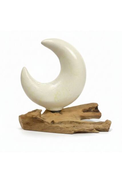 KDMD DriftGlow Crackle Half Moon Lamp - Grey, Natural Driftwood Decor in White - image 1
