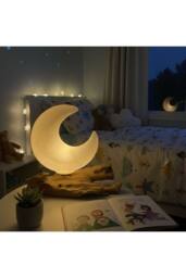 KDMD DriftGlow Crackle Half Moon Lamp - Grey, Natural Driftwood Decor in White - thumbnail 2