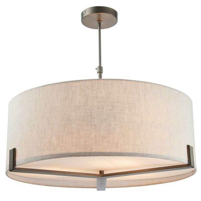 Loops Ceiling Pendant Light Brushed Bronze Plate & Natural Linen 3 x 40W E27 - image 1