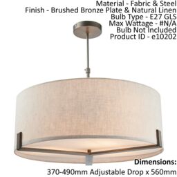Loops Ceiling Pendant Light Brushed Bronze Plate & Natural Linen 3 x 40W E27 - thumbnail 2
