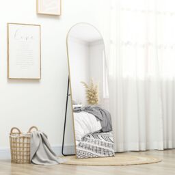 HOMCOM Floor Mirror Wall Mount Leaning Standing Mirror 50 x 150cm in Gold - Size: 50 x 150 cm - thumbnail 1
