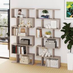 Costway 6-tier Bookcase S-Shaped Bookshelf Wooden Storage Display Rack in Light Oak - thumbnail 5