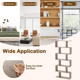 Costway 6-tier Bookcase S-Shaped Bookshelf Wooden Storage Display Rack in Light Oak - thumbnail 9