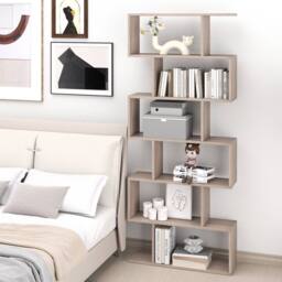 Costway 6-tier Bookcase S-Shaped Bookshelf Wooden Storage Display Rack in Light Oak - thumbnail 6