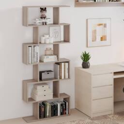 Costway 6-tier Bookcase S-Shaped Bookshelf Wooden Storage Display Rack in Light Oak - thumbnail 4