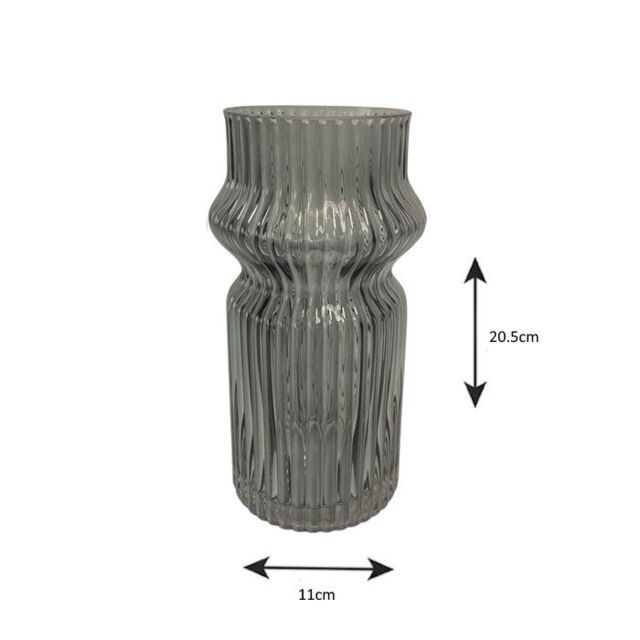 Straits Grey Tinted Ribbed Glass Flower Vase - Size: Small - image 1