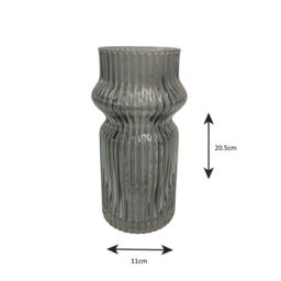 Straits Grey Tinted Ribbed Glass Flower Vase - Size: Small - thumbnail 1