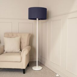 ValueLights Charlie White Single Stem Floor Lamp with Fabric Drum Lamp Shade & LED Bulb in Navy - thumbnail 3