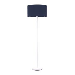 ValueLights Charlie White Single Stem Floor Lamp with Fabric Drum Lamp Shade & LED Bulb in Navy - thumbnail 2