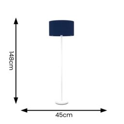 ValueLights Charlie White Single Stem Floor Lamp with Fabric Drum Lamp Shade & LED Bulb in Navy - thumbnail 6