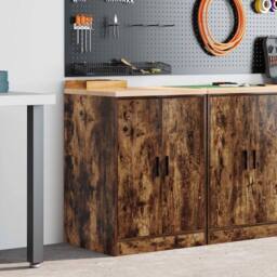 Berkfield Home Garage Storage Cabinet Smoked Oak 60x51x85 cm Solid Wood Pine in Brown - Size: 60 x 51 x 85 cm - thumbnail 2