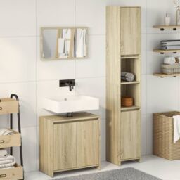 Berkfield Home 3 Piece Bathroom Furniture Set Sonoma Oak Engineered Wood in Brown - thumbnail 3