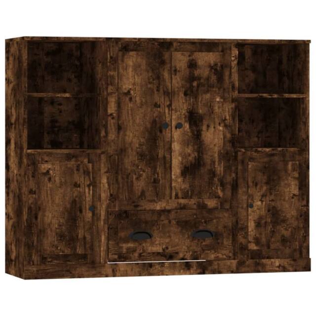 Berkfield Home Highboards 3 pcs Smoked Oak Engineered Wood in Brown - image 1