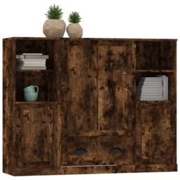 Berkfield Home Highboards 3 pcs Smoked Oak Engineered Wood in Brown - thumbnail 4