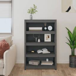 Berkfield Home Beautiful Book Cabinet Grey 80x35x126 cm Solid Wood Pine - Size: 80 x 35 x 126 cm - thumbnail 1