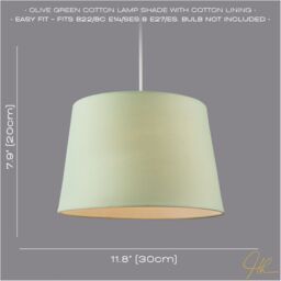 Happy Homewares Modern Cotton Fabric 12inch Drum Lampshade with White Cotton Inner in Olive - Size: 12 inches - thumbnail 6