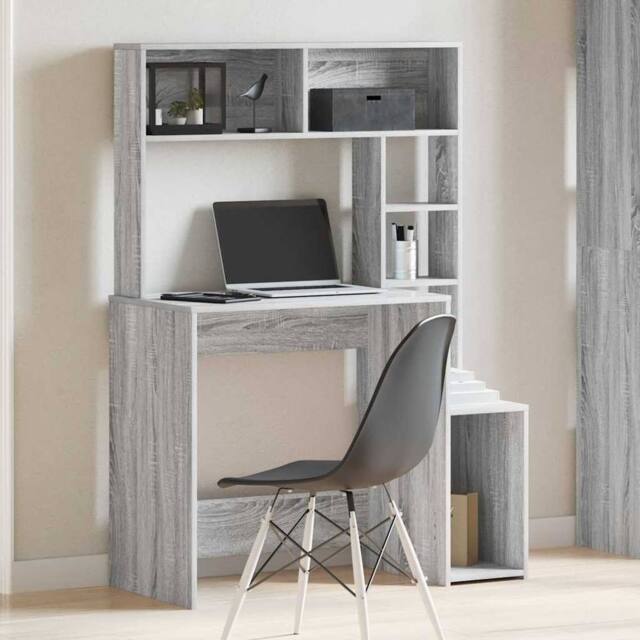 Berkfield Home Decorative Desk with Shelves Grey Sonoma 100x45x140 cm Engineered Wood - Size: 100 x 45 x 140 cm - image 1