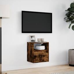 Berkfield Home TV Wall Cabinet with LED Lights Smoked Oak 41x31x45 cm in Brown - Size: 41 x 31 x 45 cm - thumbnail 4