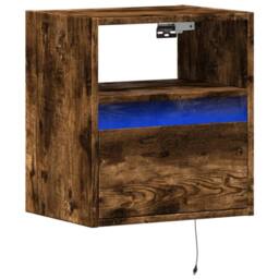 Berkfield Home TV Wall Cabinet with LED Lights Smoked Oak 41x31x45 cm in Brown - Size: 41 x 31 x 45 cm - thumbnail 3